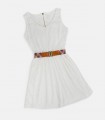 Belted white open shoulder dresses